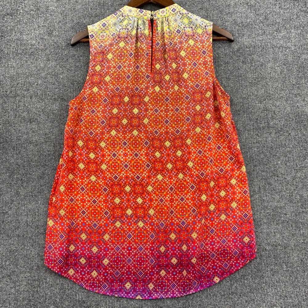 DR2 Sleeveless Blouse Womens Medium Orange Geometric Boho Chic Summer Art Color - Picture 9 of 9